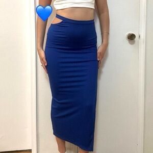 💙 Blue Midi Skirt with Cut Out Detail